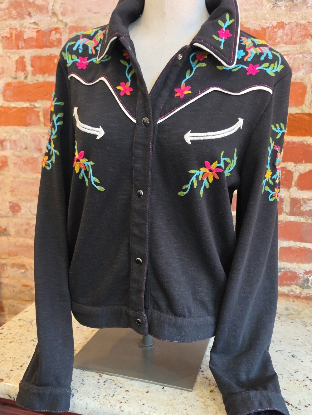 Double D Ranch Black Embroidered Western Cardigan with Multicolor Floral Accents